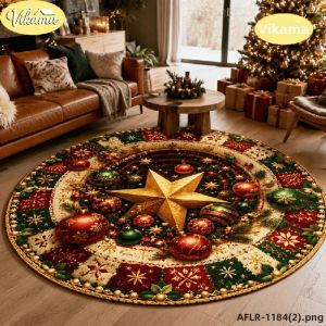 Thảm Tròn Giáng Sinh VIKAMA Thảm Polyester Phong Cách Hiện Đại Chống Trượt Có Thể Giặt Được Trang Trí Lễ Hội Ấm Cúng Cho Phòng Khách Phòng Ngủ Lò Sưởi