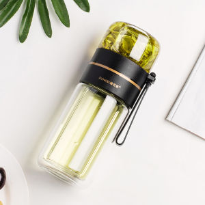 Double Layered Tea Water Separation Glass Cup with Lid for Men And Women Chinese Style Tea Brewing Cup Heat Resistant round Shape