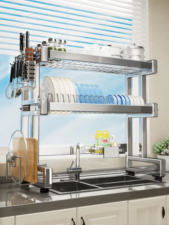 Stainless Steel Kitchen Sink Storage Rack Dish Draining Shelf Multi ...