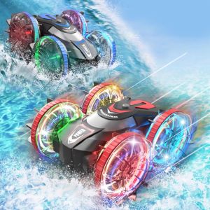 Remote Control Car Double Sided RC Car 4WD Off-Road Stunt Car with 360° Flips 2.4 GHz Remote Control Boat Waterproof RC Monster Truck Water Beach Pool Toy