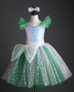 THEEPER Sequined Ballet Tutu Dress with Bow for Girls Ballet Dance Costume Princess Summer Dress for Girls Kids Dance Clothes