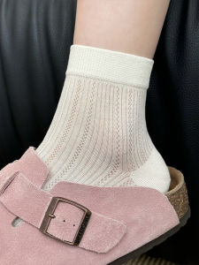 White Womens Summer Thin Cotton Socks Breathable Mesh Ultra Pure Cotton Short Tube Comfortable No-Cuff Socks for Hot Weather