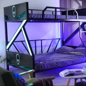 E-sports Bed Hotel High-low Bunk Bed Double-deck Cybercafe School Bed PC Colorful Lighting [Pre order - 30 days]