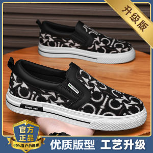 Mens Low-Top Canvas Slip-On Shoes Breathable Work Shoes Black Anti-Slip Summer Casual Shoes round Toe Flat Heel Rubber Sole