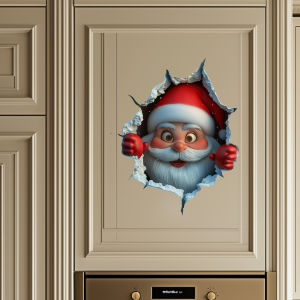3D Stereo Santa Claus Break-Through Wall Decal Vinyl Christmas Wall Stickers Removable Holiday Decor for Home and Living Spaces