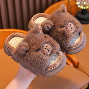 Dép Trẻ Em Capybara Dép Đi Sàn Bằng Vải Lanh Thoáng Khí Mùa Hè Trong Nhà Dép Hoạt Hình Chống Trượt Cho Bé Trai Và Bé Gái 7-12 Tuổi