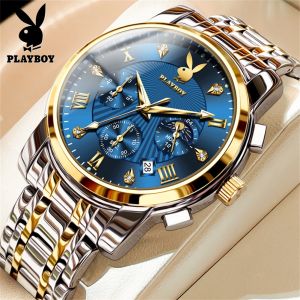 【Buy one get one free】PLAYBOY watch for men waterproof 2025  super hot selling mens quartz watch calendar luminous multi function dial tainless steel Men Sports Watches
