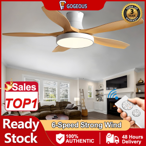 GOGEOUS nordic ceiling fan with light modern ceilings fan strong wind 6 gear wind tri color dimming ceiling fan with led light with remote ceiling fan 5 blades big ceiling fan heavy duty wooden ceiling fans for living room bedroom dining room