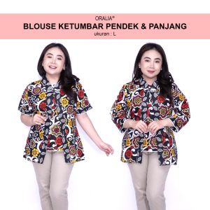 Blouse Batik Big Size Wanita Atasan Batik Jumbo Wanita Lengkap S-M-L-XL-2L-3L-4L-5L-6L-7L Model Blus Jumbo Seragam Batik / Atasan Kerja Kantor Bahan Katun Terbaru Wanita / Pakaian Batik Kekinian Model Keren / Baju Batik Trendy Super Big LD 140