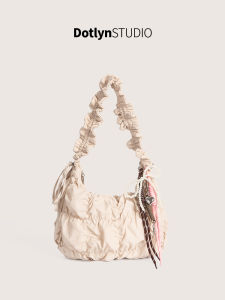 Dotlyn Cloud Folded Commuter Womens Shoulder Bag Korean Style Underarm Bag Fresh Bowed Nylon Soft Bag Zipper Closure