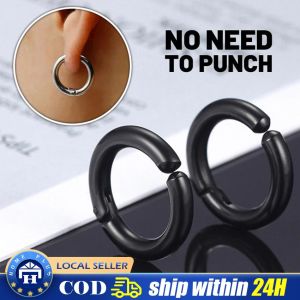 【Local delivery】 No Pierced Fake Hoop Earrings Classic Punk Stainless Steel Circle Hoops Clip On Ear Earrings For Men Women Without Hole