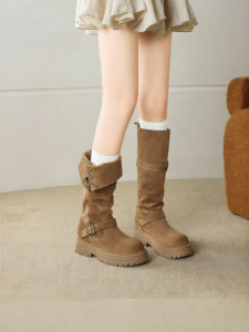 Josiny | Thick Sole Brown Long Boots Cowgirl Knight