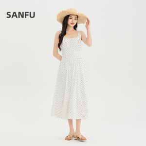 SANFU | Fashion Summer New Elegant Smocking Square Collar Waist Slimming Dress