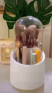 Hộp Đựng Cọ Trang Điểm 6 Ngăn Có Nắp Đậy Trong Suốt Xoay 360 Để Bàn Chống Bụi Tiện Dụng - Ống Đựng Bút Để Bàn Nhiều Ngăn Đa Năng - Hộp Đựng Mỹ Phẩm Mini - Kệ Mỹ Phẩm Mini