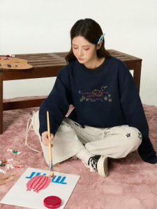 Gbiaior | Sweet and Girlie Style Round Neck Hoodie for Autumn