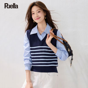 puella | Korean Style Stripe Knit Vest with Shirt