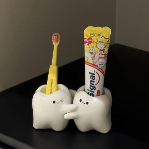 Ceramic Toothbrush Holder Cute Bathroom Countertop Toothpaste Storage Rack Couple Dental Tools Organizer Lovely Toothbrush Stand