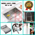 KITCHEN SINK 6045 STAINLESS LENGKAP KRAN TARIK/BAK CUCI PIRING SET LENGKAP KRAN FLEXIBLE-KRAN PANTRY/TEMPAT CUCI TANGAN MODEL ONAN JKM/LOONGINC. 