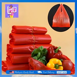 100Pcs Red Plastic Bag Grocery Disposable Good Quality