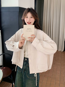 Fashionable Loosely Designed Suede Jacket Womens Khaki Color Korean Style Autumn New Arrival All-Match Short Coat for Young Women