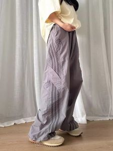 American Summer Thin Stripes Casual Paratrooper Pants Mens and Womens Loose Wide Leg Straight Hip Hop Sports Rush Pants