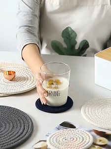 MAT Cotton Yarn Straw Placemat Round Heat Insulation Tray Mats Anti-Scald Bowls Pads Woven cup Coaster Table