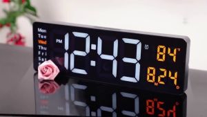 16.2” Digital Wall Clock Large Display LED Digital Clock with Temperature and Auto Dimming Easy Track The Time Date and Day of Week with Remote Control jam dinding 时钟 挂钟