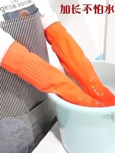 Long Size Red Rubber Durable Cleaning Glove Dishes Washing Kitchen Gloves MAKAPAL