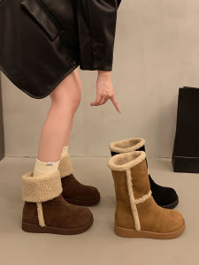 Trendy Winter Snow Boots Womens Flip-Cuff Fleece-Lined Anti-Slip Warm Mid-Calf Short Boot Northeast Big Cotton Shoes
