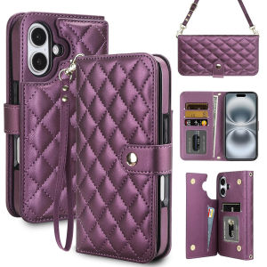 for iPhone 16 Wallet Case Women with Card Holder Crossbody Wrist Strap Leather Flip Case with Clasp Kickstand Wallet Phone Case for iPhone 16 Pro Max Case16 Plus Case16e case15 Pro Max Case15 Plus13 Pro Max12 Pro11