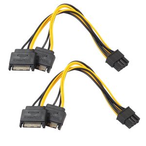 2pcs Dual 15Pin SATA Male To PCIe 8Pin(6+2) Male PCI Express GPU Video Card Splitter Adapter Power Supply Extension Wire Cable