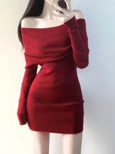 Pure Desire Red ถัก มินิเดรส ผู้หญิง ชั้นฐาน เซ็กซี่ เดรสรัดรูป สั้น เดรส สไตล์การเดินทาง สูง เอว กระโปรงทรงเอ