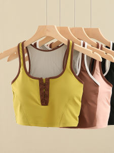 Contrast Color Vest-Style Plus Size Sports Underwear with Chest Pad Fitness Running Pilates Yoga Clothing Top Bubble Wrap Bra