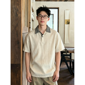 OUMULONG | Old Money Style Linen Short Sleeve Polo Shirt