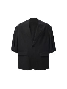 HarH Original Five-Quarter Sleeve Shoulder Pad Design Grey Black Summer Loose Fit Short Sleeve Suit Casual Youth Style One-Button Closure