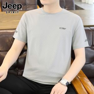 เสื้อยืดแขนสั้นผ้าไหมน้ำแข็งทรงหลวมสำหรับผู้ชาย เสื้อยืดคอตุ้มแขนสั้นระบายอากาศได้ดี ทรงหลวม ระบายความชื้นได้เร็ว ยืดหยุ่นได้ดี ทรงหลวม เสื้อยืดผู้ชาย