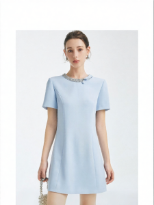 FAMANXUAN | Blue Audrey Hepburn Style Crystal Collar Dress with Bow