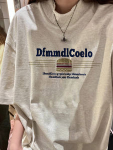 Retro American Light Grey Pure Cotton Short Sleeve Womens T-shirt Spring Summer New Oversize Half Sleeve Top High Waist Loose Fit