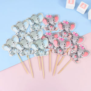12 Chiếc Xanh Dương & Hồng Voi Cupcake Trang Trí Đồ Cho Trẻ Em Sinh Nhật Cho Bé Giới Tính Tiết Lộ Cho Tiệc Bé Trai Gái Bánh Trang Trí Đồ