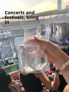 Convenient Disposable Music Festival Concert Water Bag Soft Food Grade Plastic Drink Bag with Straw for Outdoor Camping Travel