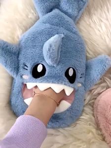 MLADEN 1000ML Portable Cute Plush Shark Hot Water Bottle Bag Stress Pain Relief Detachable Winter Warm Heat Reusable