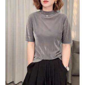 QINGNAER | Large Size Slim Fit Elegant Velvet T-Shirt