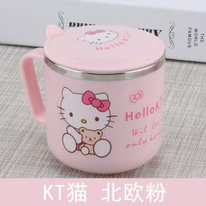 Childrens Straw Cup 304 Stainless Steel with Lid Anti-Fall Home Use Milk Drinking Cup Kindergarten Baby Scale Straight Cup