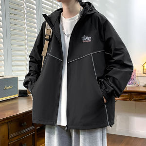 Casual Windproof Fleece Lined Thickened Hooded Jacket for Men Spring Autumn Outdoor Sports Functional Windbreaker Polyester