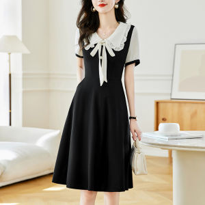 ชุดเดรสแขนสั้นคอตุ๊กตาสไตล์เกาหลีไซส์ใหญ่ ชุดกระโปรงสองชิ้น ชุดกระโปรงสั้น ชุดกระโปรงยาวปานกลาง ชุดกระโปรงสีพื้น