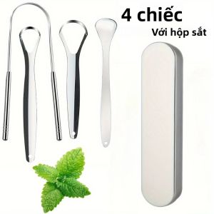 4 Chiếc Dụng Cụ Cạo Lưỡi Bằng Thép Không Gỉ Thiết Kế Cong Để Loại Bỏ Mảng Bám Vệ Sinh Răng Miệng Chăm Sóc Răng Miệng Người Lớn Sử Dụng Khi Đi Du Lịch & Tại Nhà