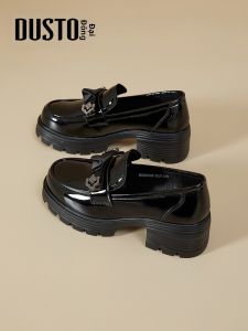 DUSTO | Black Thick Heel Small Leather Shoes for Women