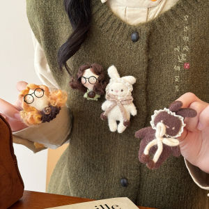 Cute Rabbit Doll Brooch Pin Womens Style 2025 New Design Sweater Pin Fixed Button for Coat Fashionable Accessory