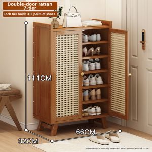 ZHUSHANXIA | Large Capacity Multi-layer Woven Wood Shoe Rack
