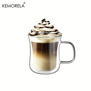 1/2PCS Cappuccino Double Wall Glass Double Wall Glass 220/420ML Borosilicate Glass with Handle For Iced Coffee and Americano
